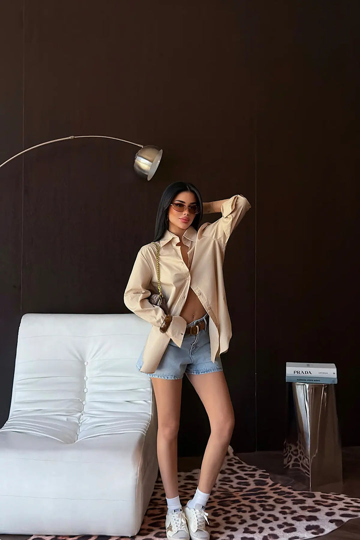 EYY Women Beige Button-Front Embroidered Shirt - Umán