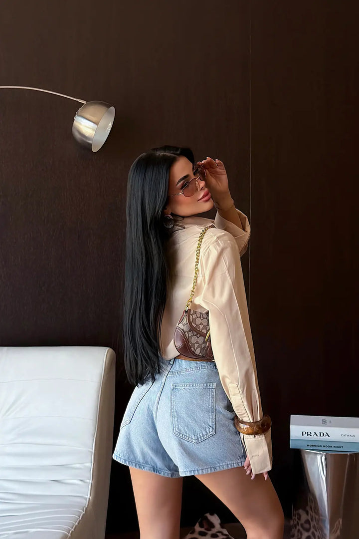 EYY Women Beige Button-Front Embroidered Shirt - Umán