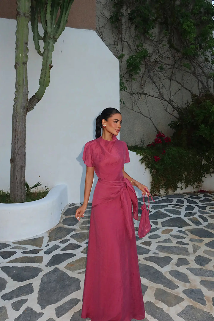 EYY Women Burgundy Long Dress with Shawl Detail - Dearborn Heights