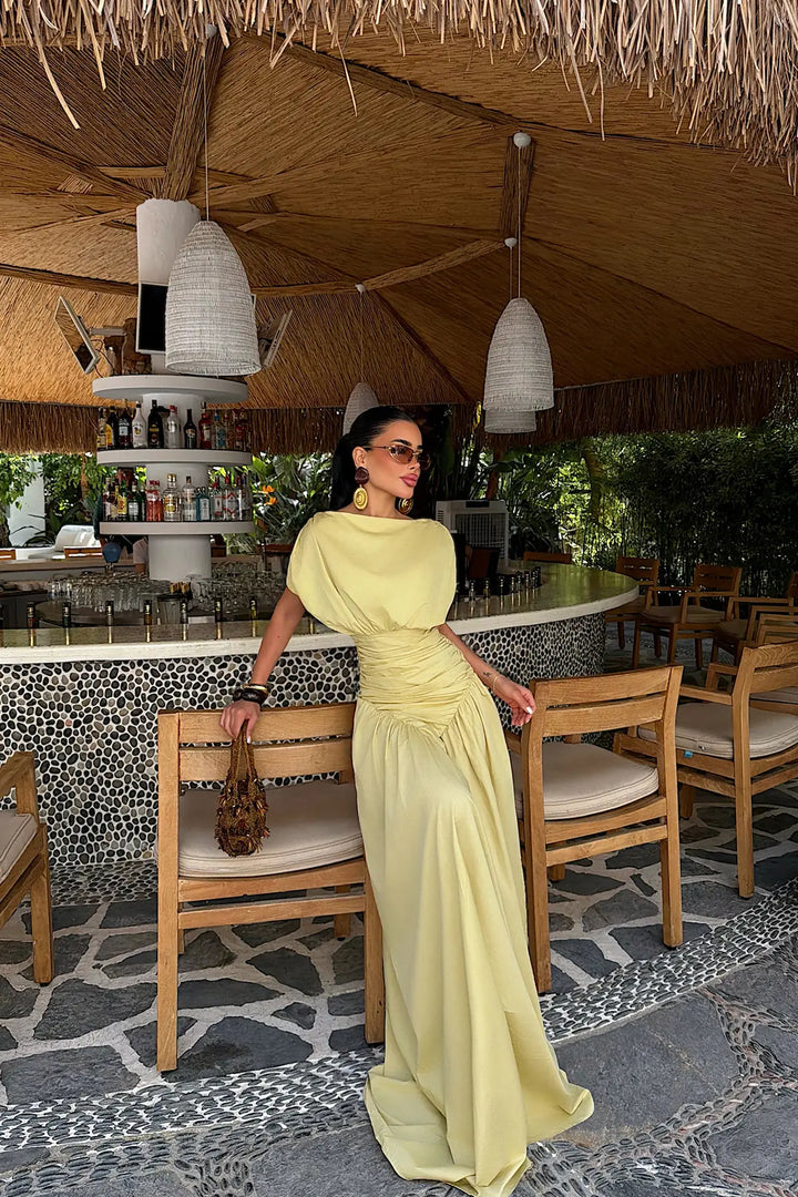 EYY Women Yellow Gathered Detail Dress - Álimos