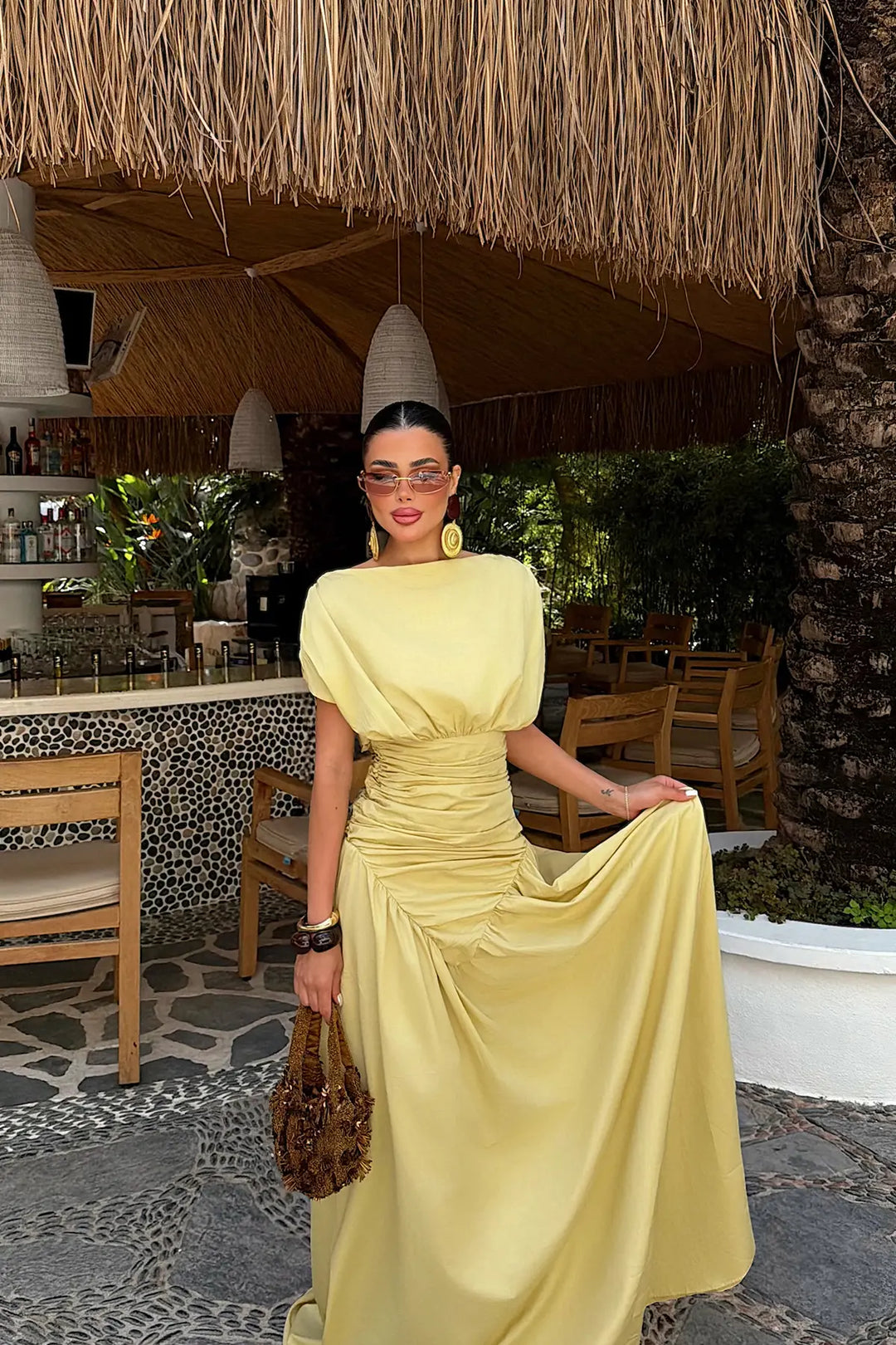 EYY Women Yellow Gathered Detail Dress - Álimos