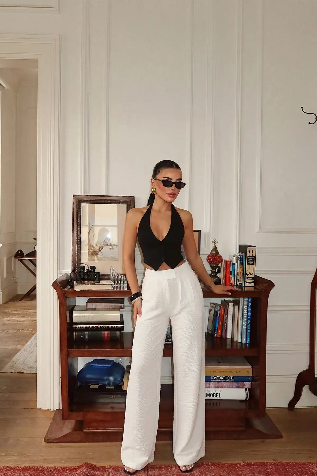 EYY Women White High-Waisted Palazzo Pants - Wheeling