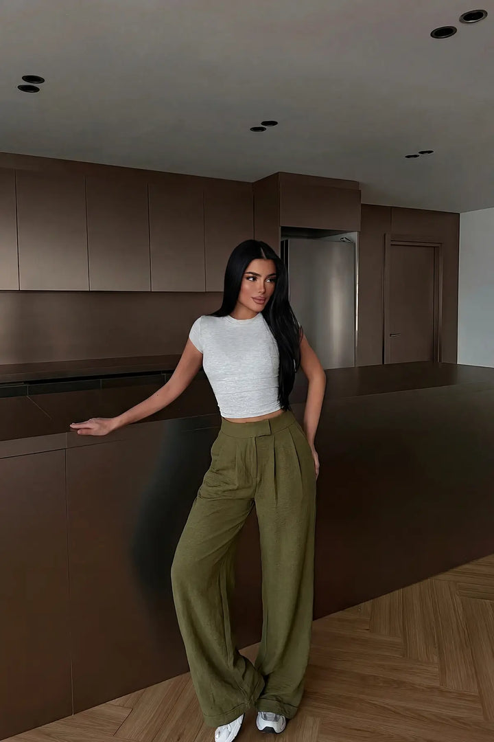 EYY Women Green High-Waisted Palazzo Pants - Pensacola