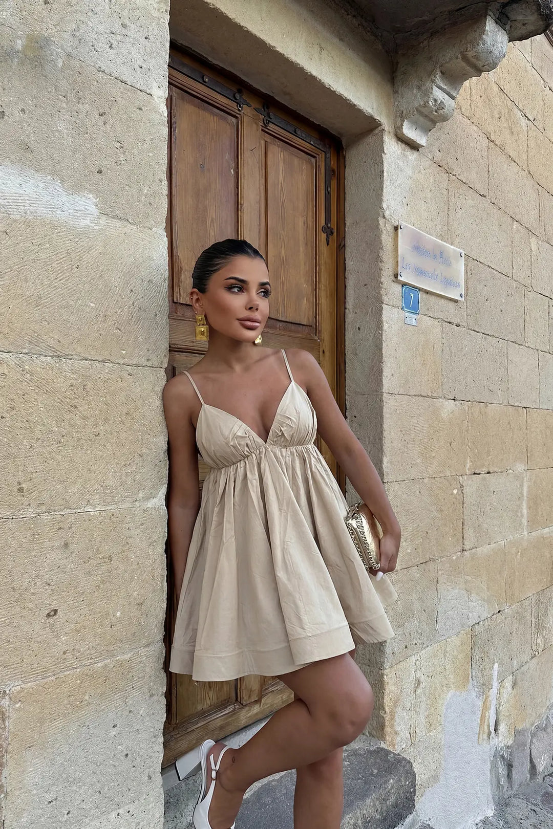 EYY Women Cream Strappy Mini Dress - Lees Summit