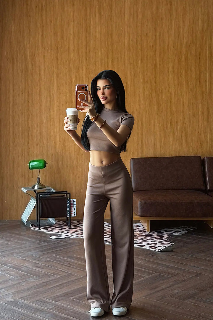 EYY Women Milk Coffee Colored Trousers Set - Boadilla del Monte