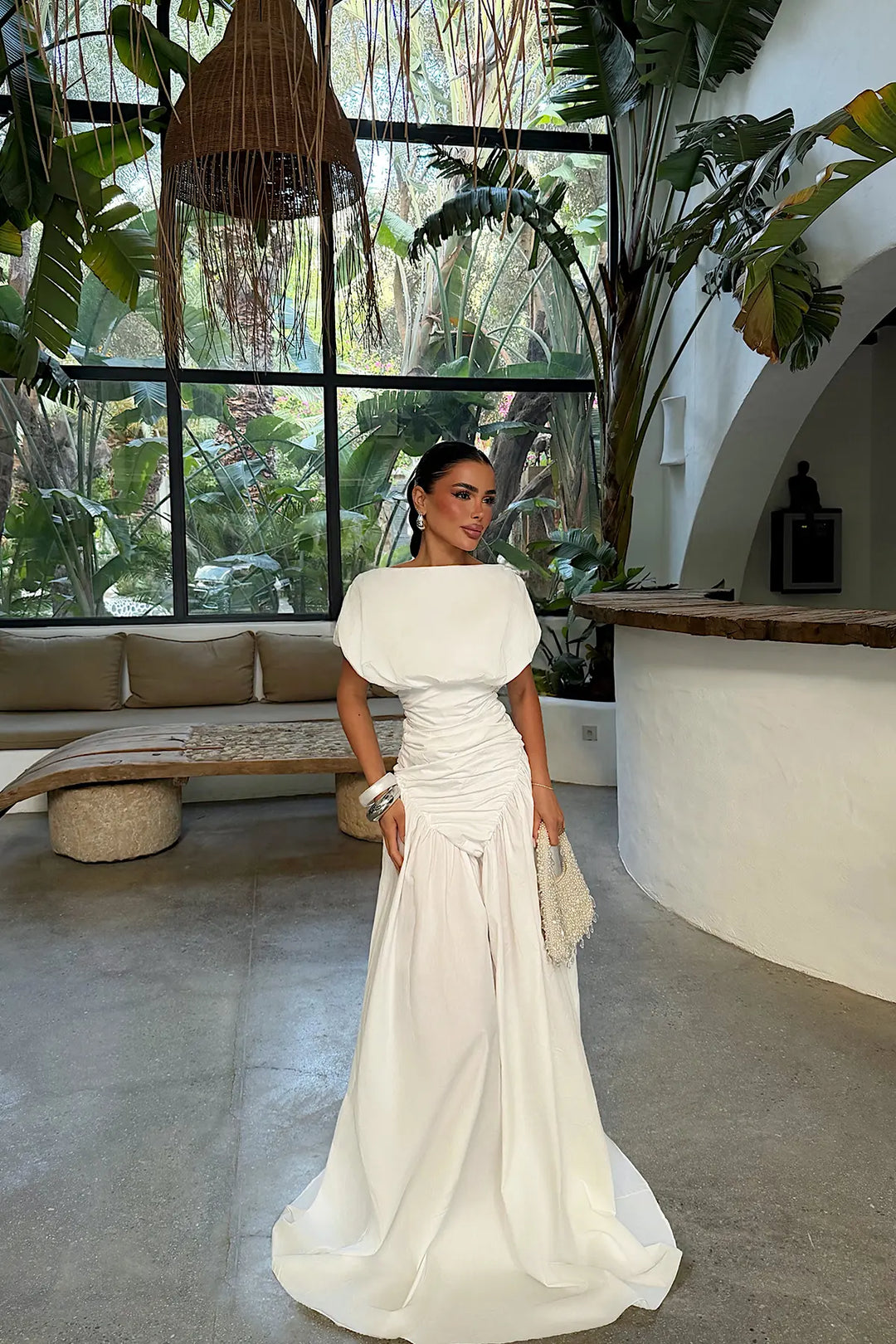 EYY Women White Dress with Gathered Detail - Yucaipa
