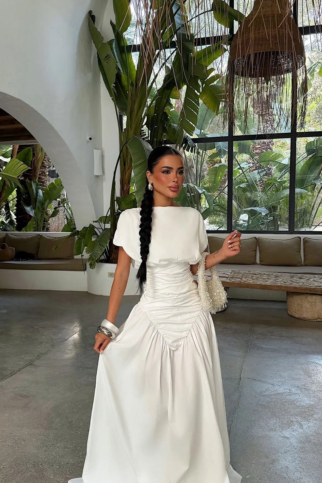 EYY Women White Dress with Gathered Detail - Yucaipa