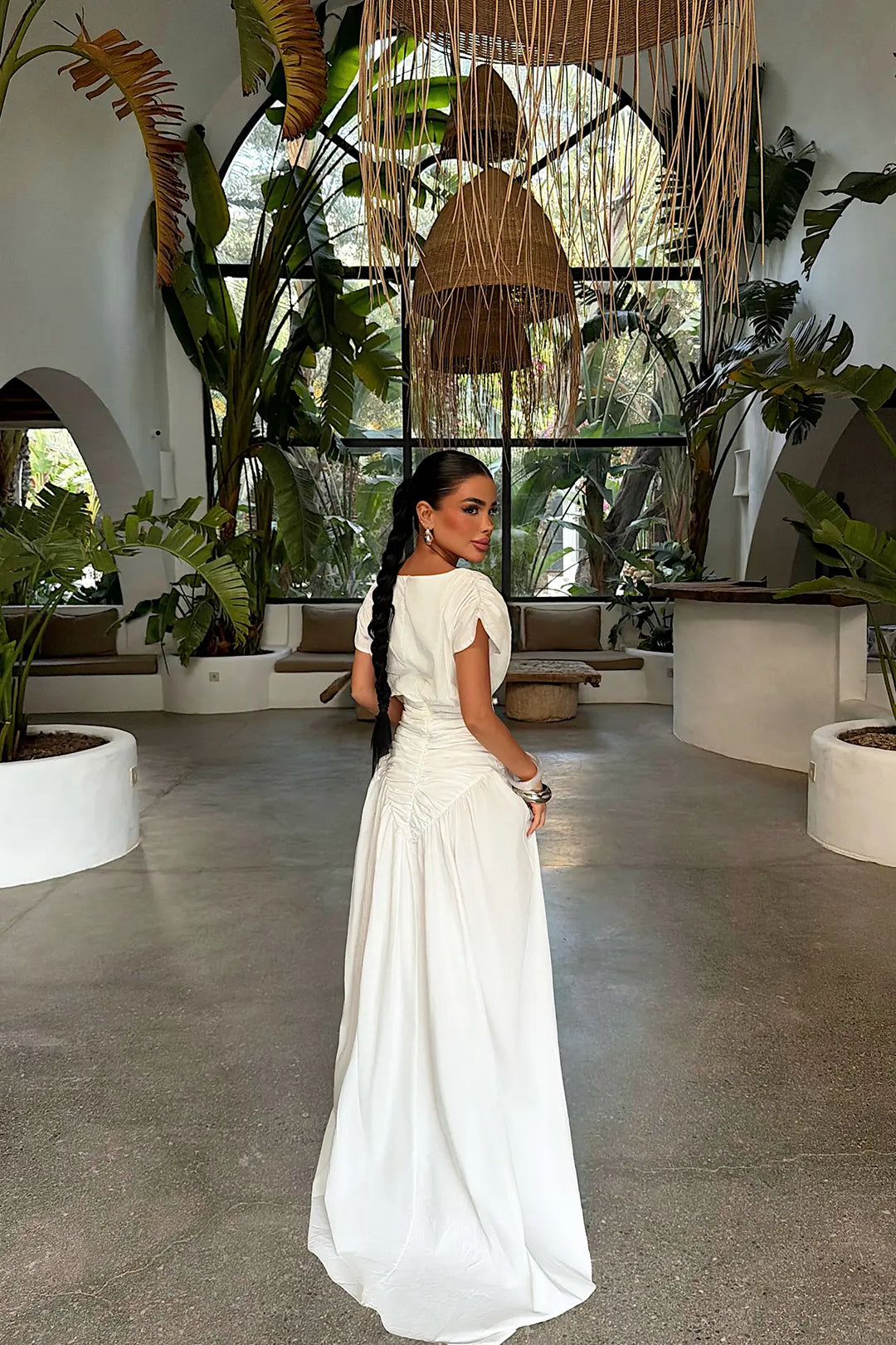 EYY Women White Dress with Gathered Detail - Yucaipa