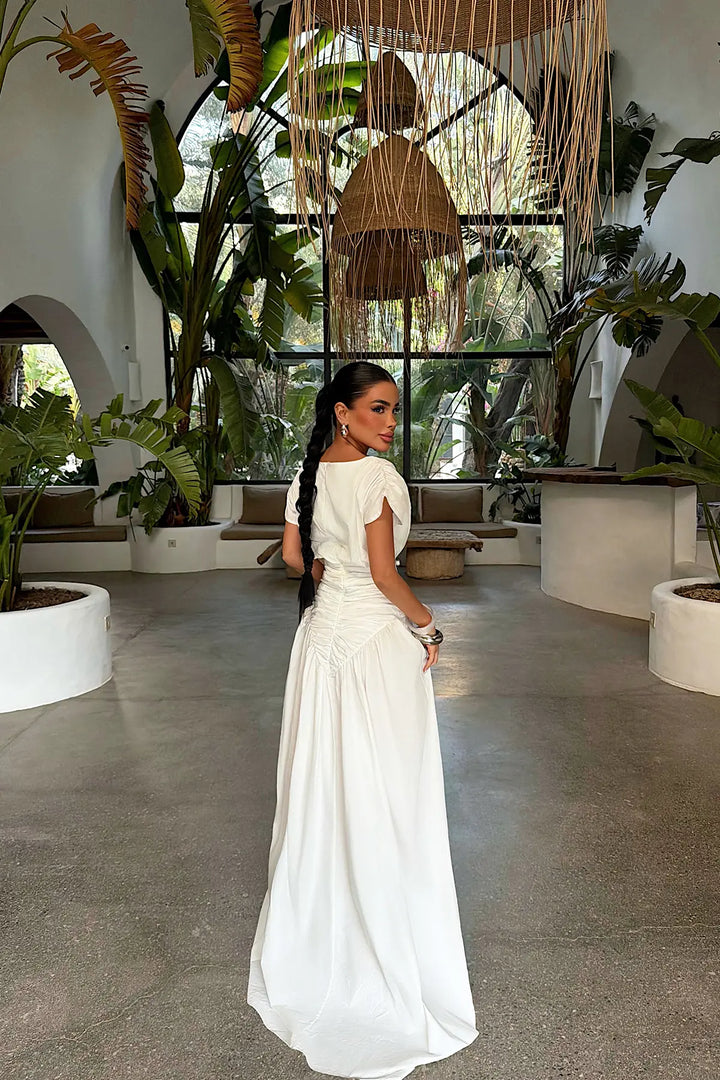 EYY Women White Dress with Gathered Detail - Yucaipa