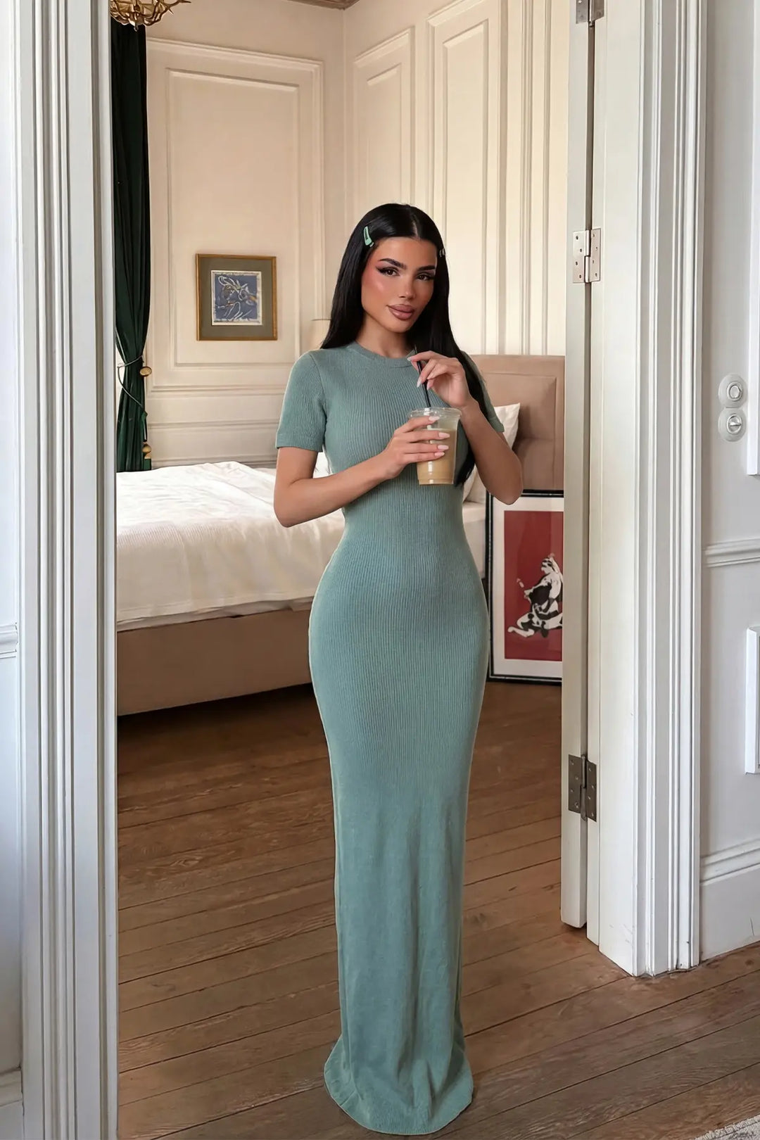 EYY Women Light Green Knitted Long Dress - Cuneo