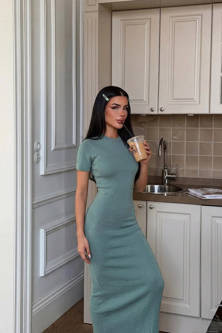 EYY Women Light Green Knitted Long Dress - Cuneo