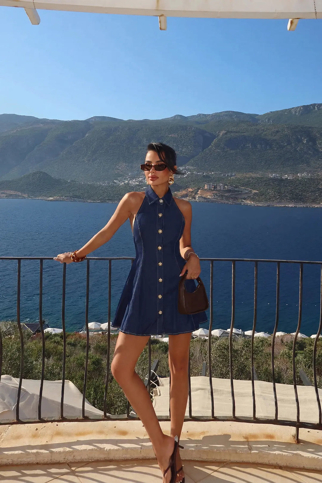 EYY Women Navy Blue Buttoned Back Detail Dress - Alenquer