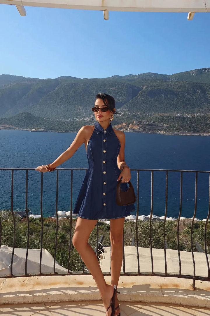 EYY Women Navy Blue Buttoned Back Detail Dress - Alenquer
