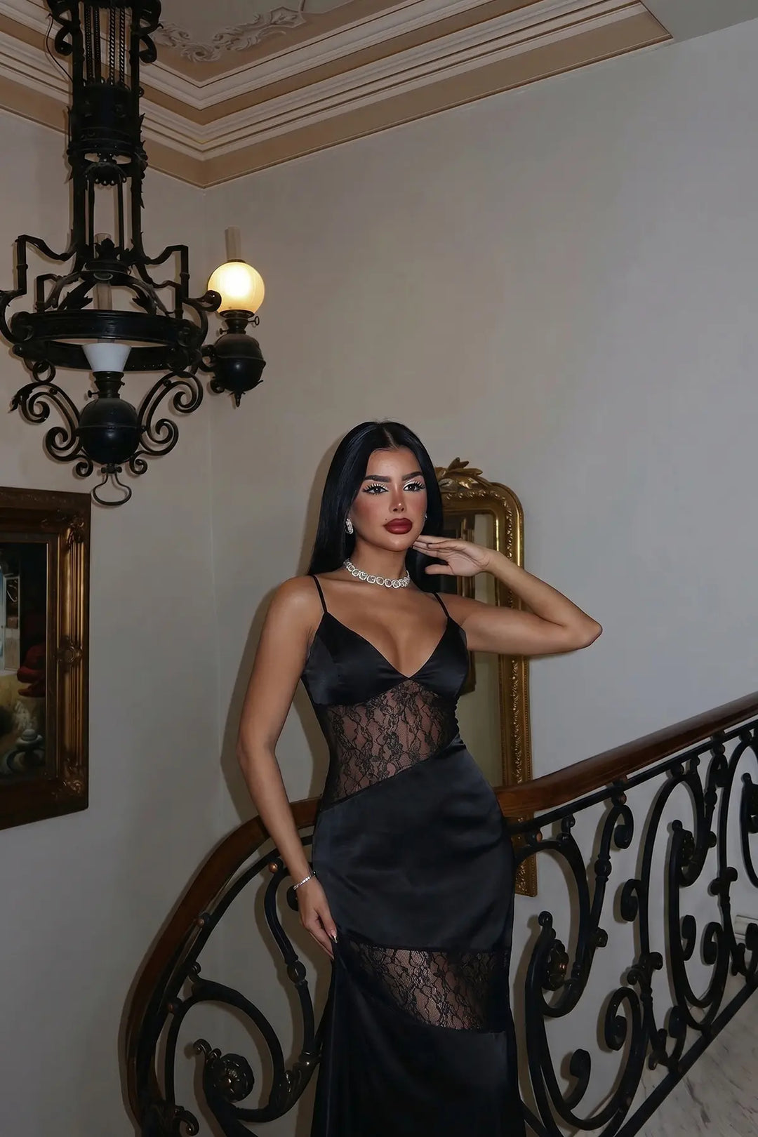 EYY Women Black Lace Detail Strappy Long Dress - Toledo