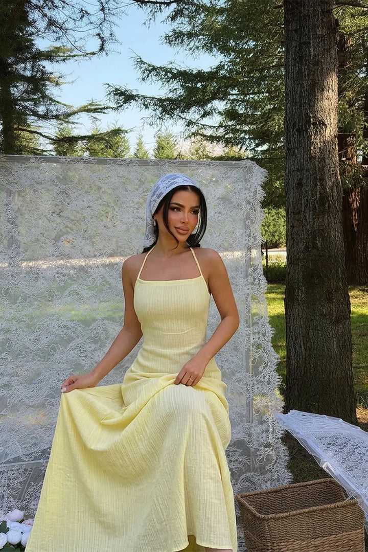 EYY Women Yellow Halter Neck Dress - Varese