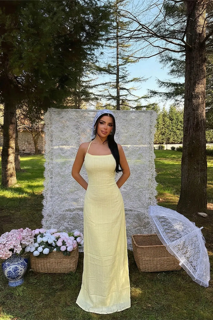 EYY Women Yellow Halter Neck Dress - Varese