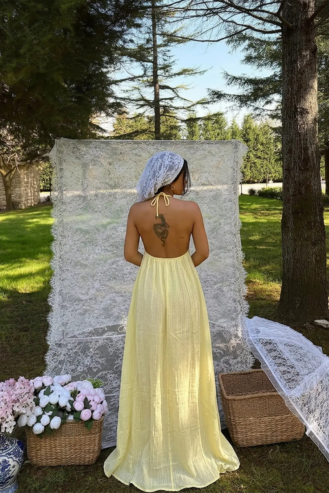EYY Women Yellow Halter Neck Dress - Varese
