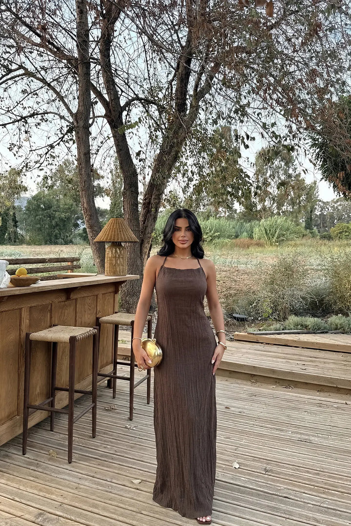 EYY Women Brown Halter Neck Dress - La Spezia