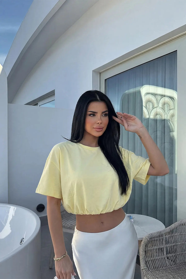 EYY Women Yellow Basic Crop Top - Garland