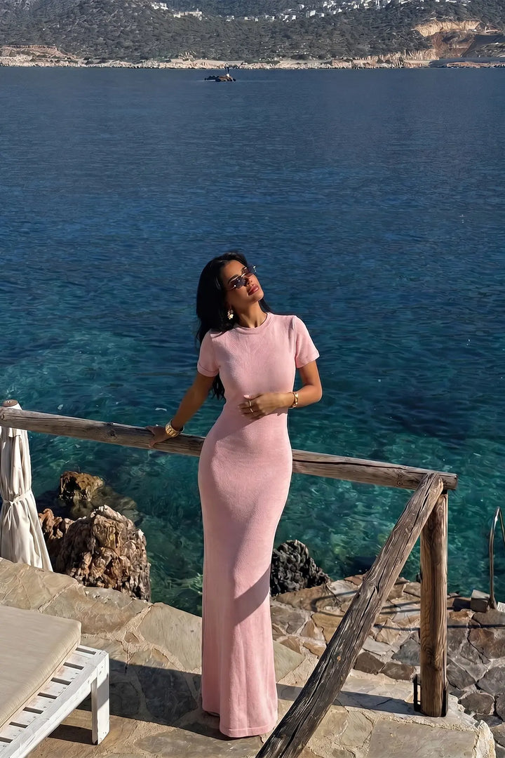 EYY Women Pink Knitted Long Dress - Palm Coast
