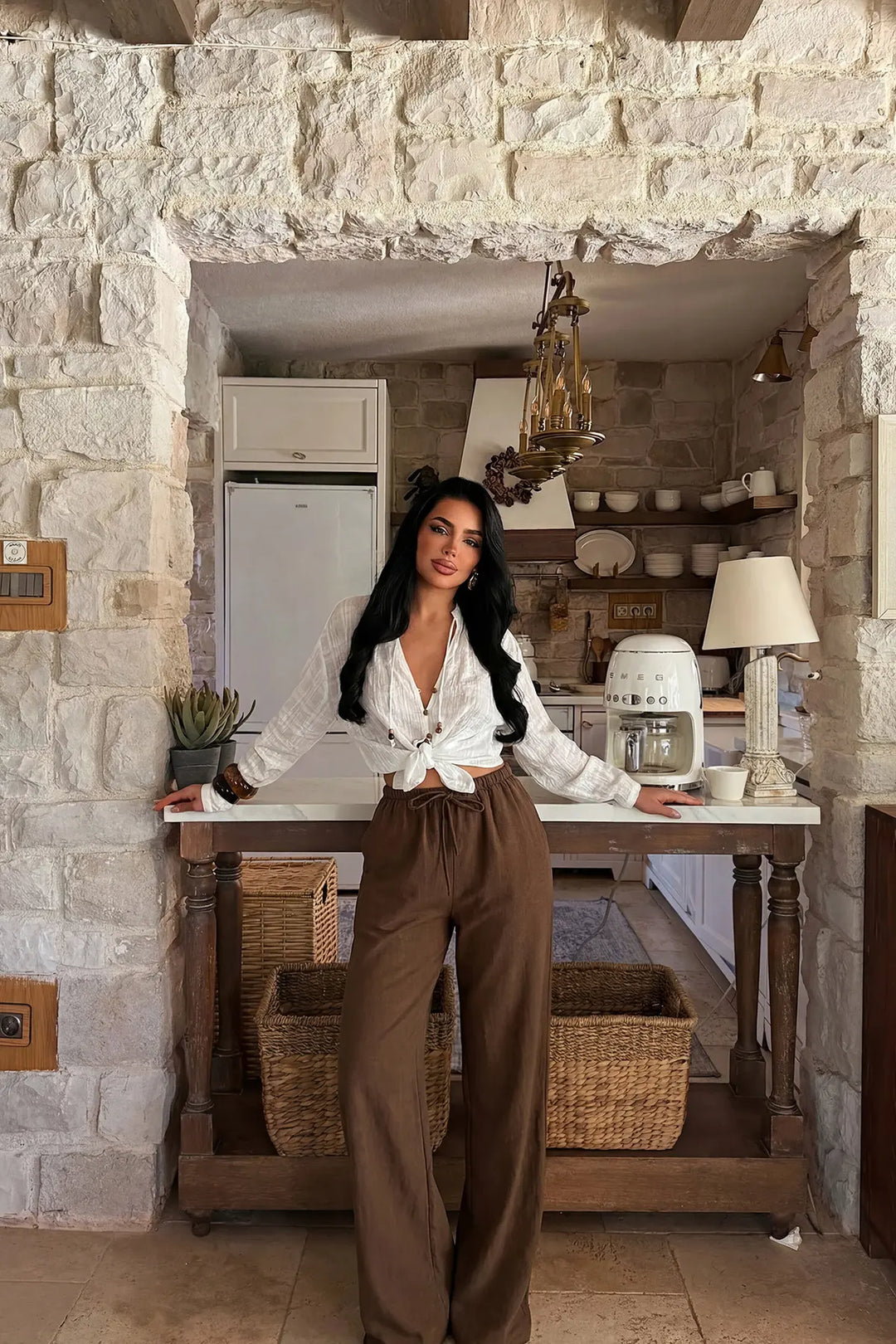 EYY Women Brown Front Tie Trousers - Wausau