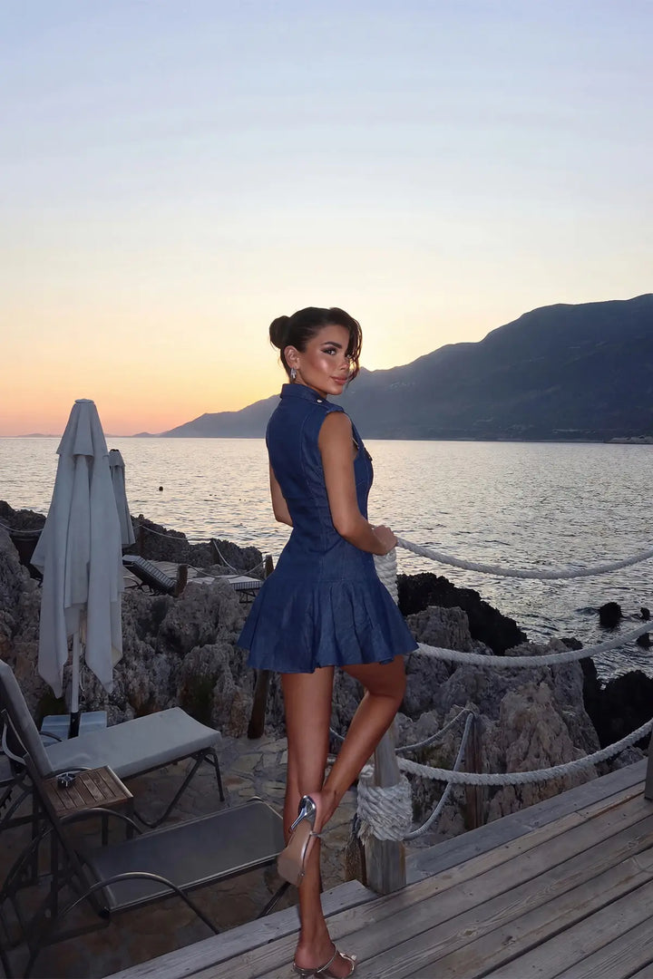 EYY Women Navy Blue Button Detail Mini Dress - Hallandale Beach