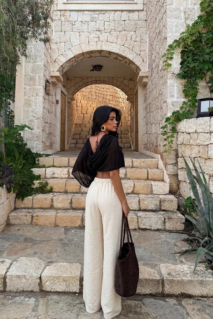 EYY Women Cream-Colored Tie-Up Trousers - Mahilyow