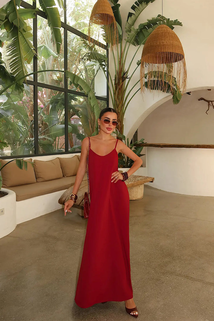 EYY Women Burgundy Strappy Long Dress - Canton
