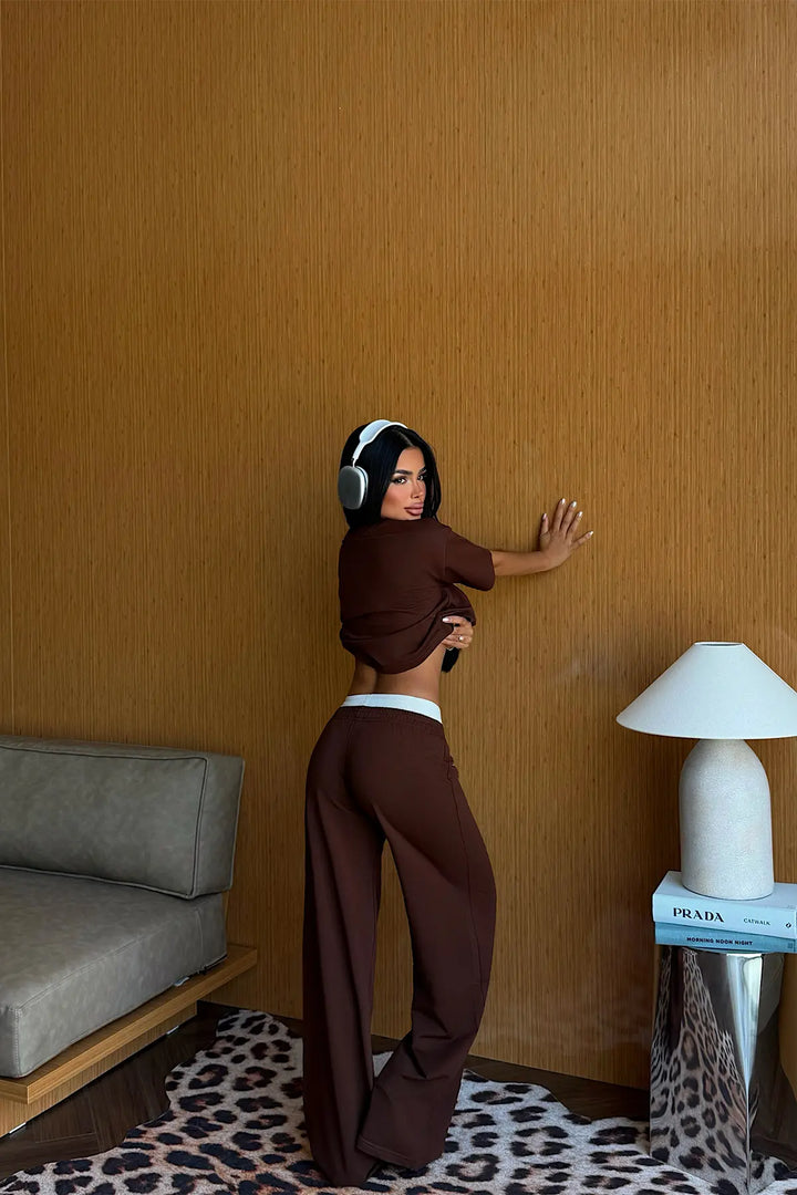 EYY Women Dark Brown Pants Set - Boston