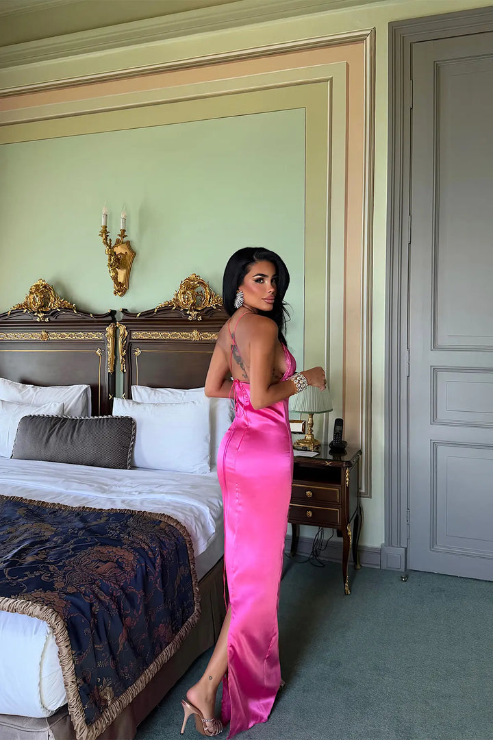 EYY Women Fuchsia Strappy Satin Dress - Rossano