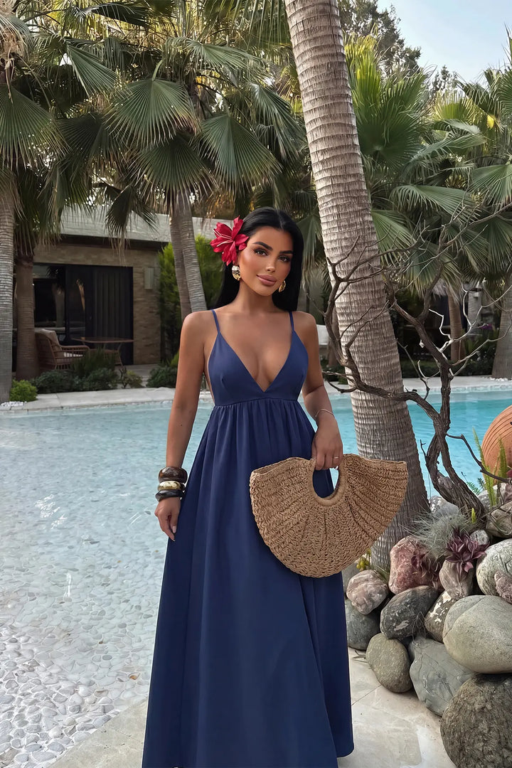EYY Women Navy Blue Strappy Long Dress - Nîmes