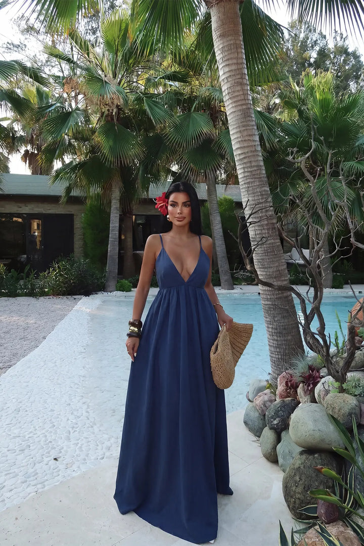 EYY Women Navy Blue Strappy Long Dress - Nîmes