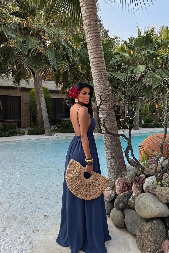 EYY Women Navy Blue Strappy Long Dress - Nîmes