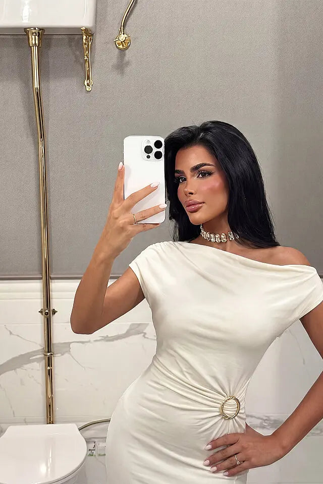EYY Women White Long Dress with Buckle Detail - Las Rozas de Madrid