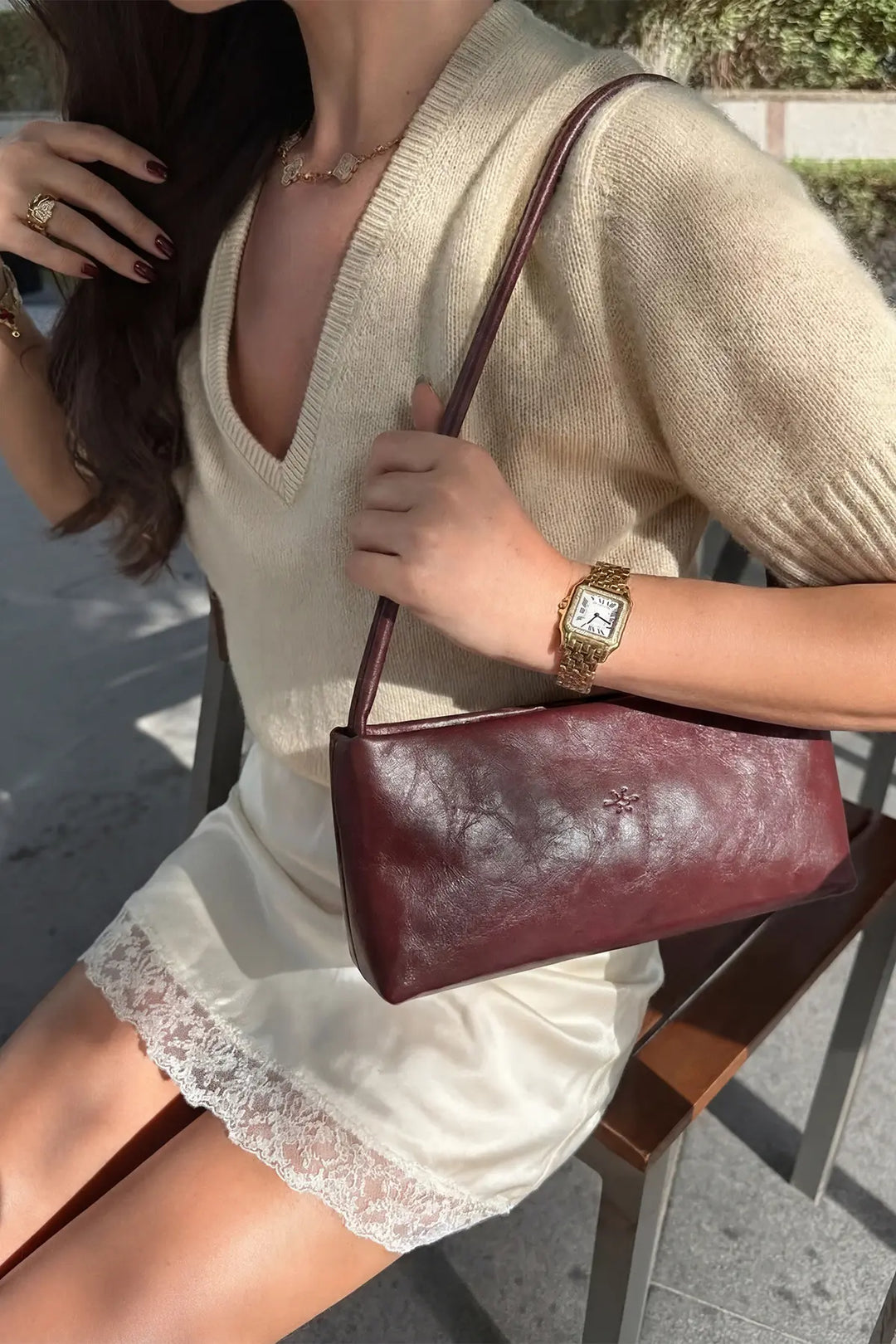 EYY Women Burgundy Leather Shoulder Bag - Scandicci