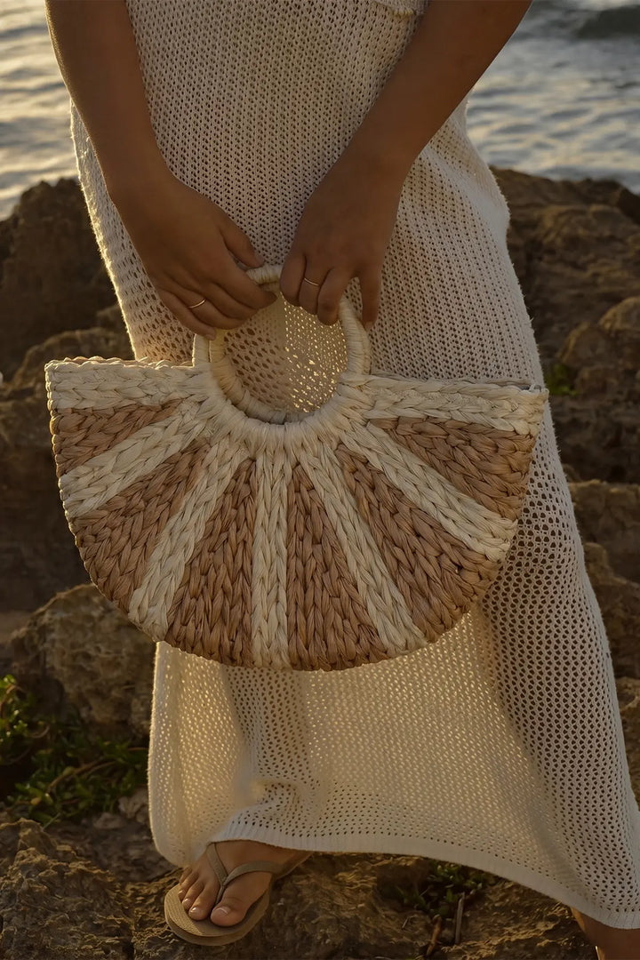 EYY Women Beige Two-Tone Straw Bag - Suharekë