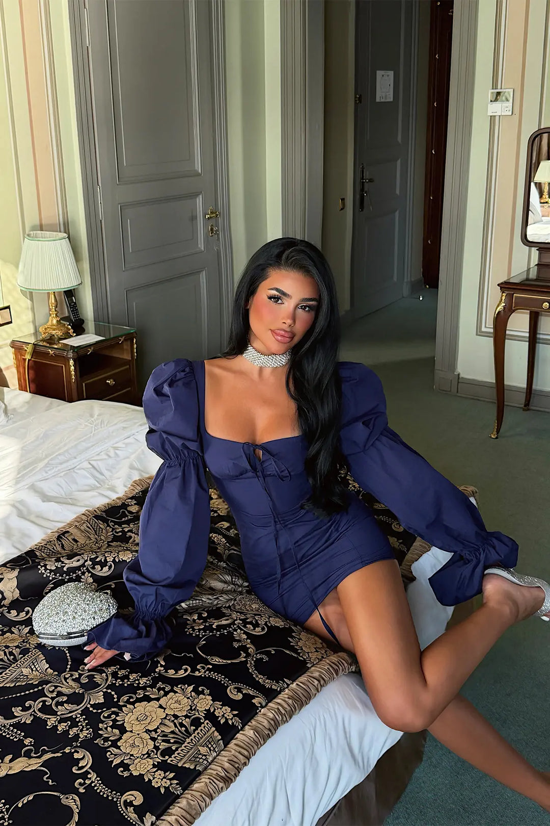 EYY Women Navy Blue Tie-Up Dress - Savigny-sur-Orge