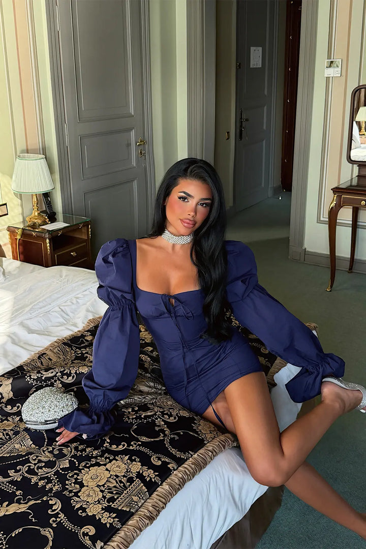 EYY Women Navy Blue Tie-Up Dress - Savigny-sur-Orge