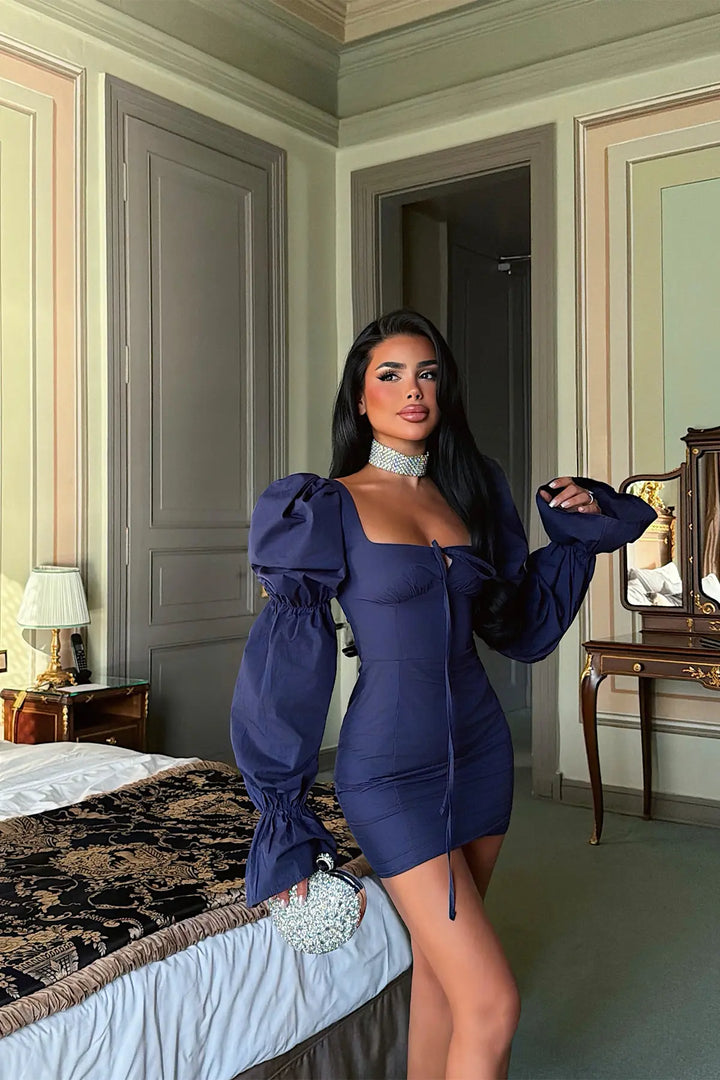 EYY Women Navy Blue Tie-Up Dress - Savigny-sur-Orge