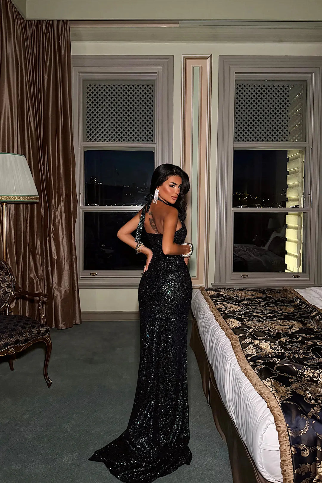 EYY Women Green Sequin Dress with Slit Detail - Ansbach