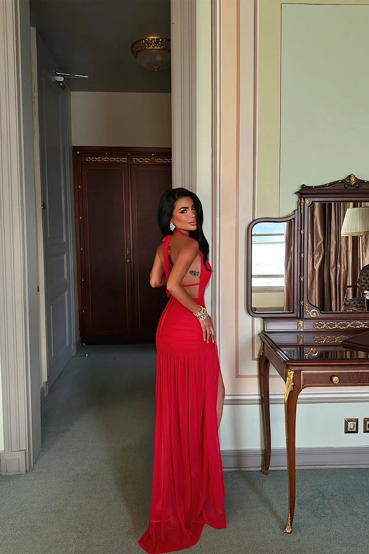 EYY Women Red Window Detail Long Dress - Carmichael