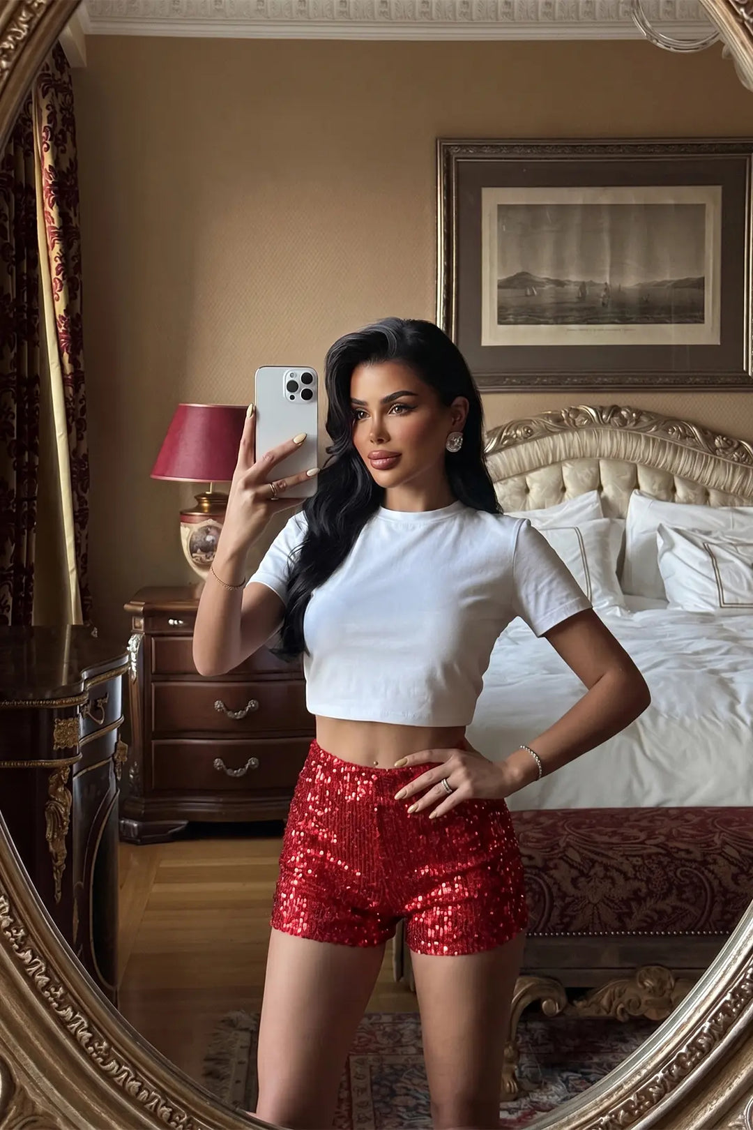 EYY Women Red Sequin Detail Shorts - Finchley