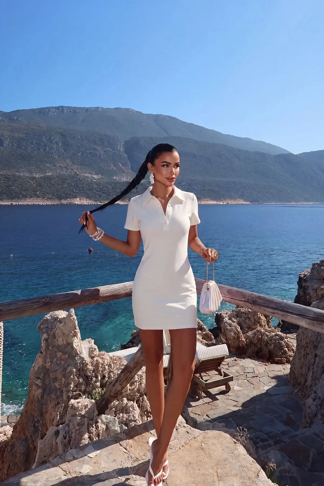 EYY Women White Shirt Collar Dress - Harlingen