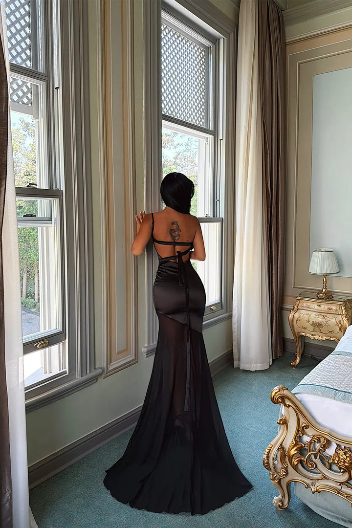 EYY Women Black Satin Midi Dress - Peachtree City