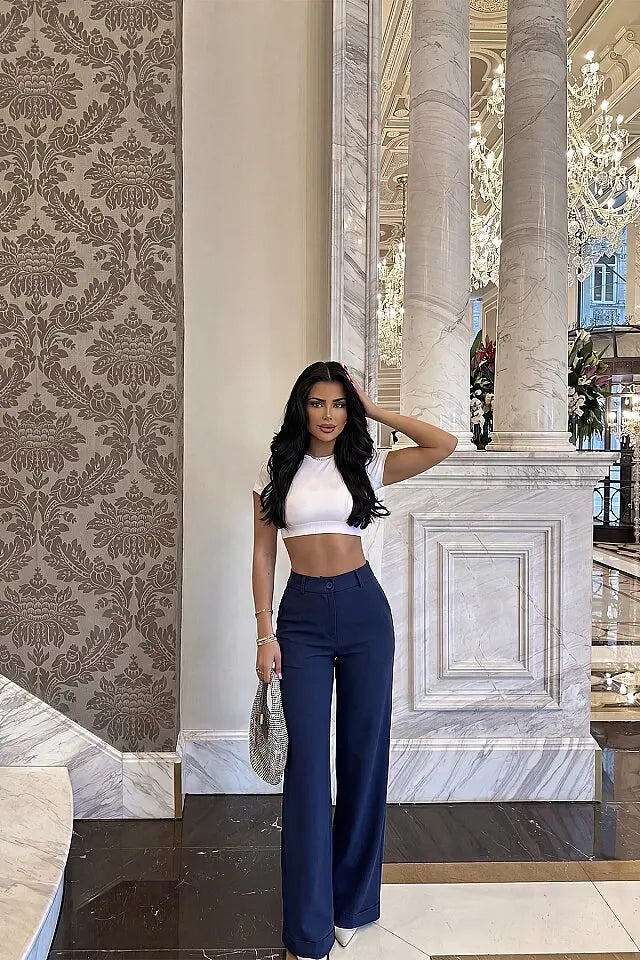 EYY Women Navy Blue High-Waisted Trousers - Chula Vista