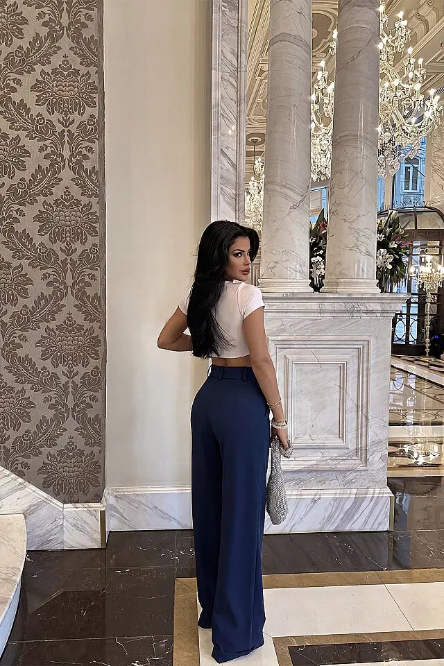 EYY Women Navy Blue High-Waisted Trousers - Chula Vista