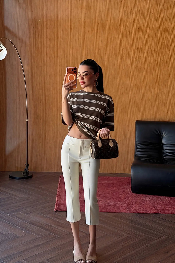 EYY Women Brown Striped T-shirt - Delano