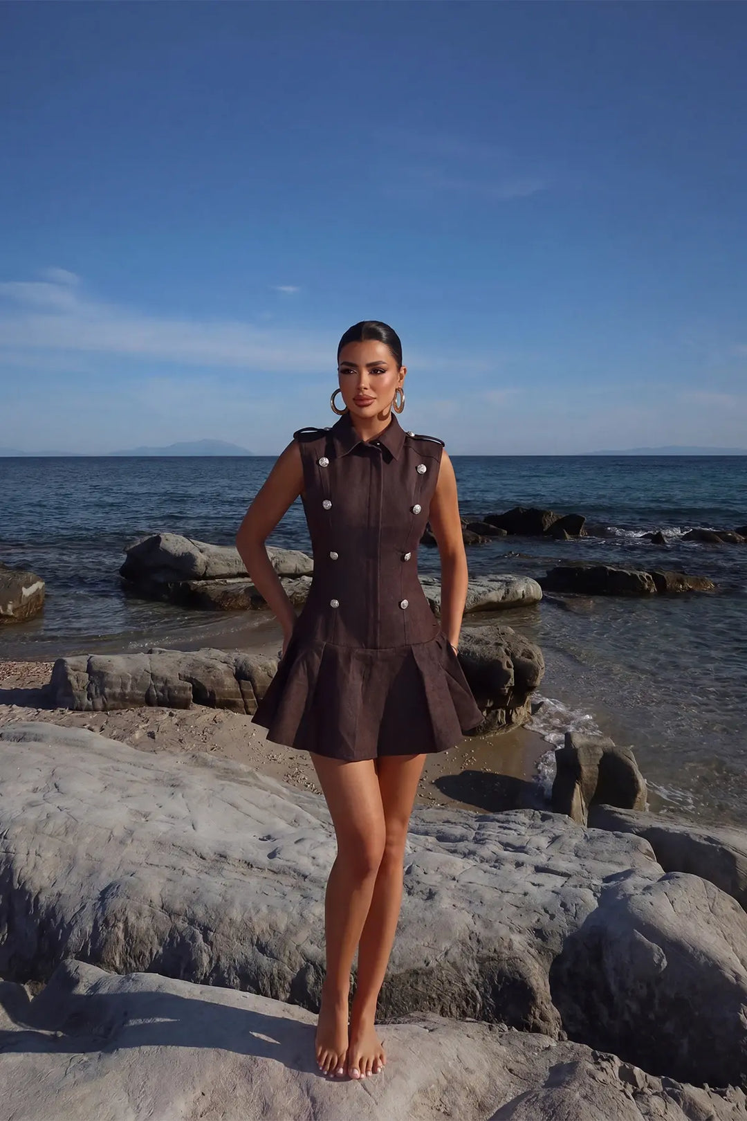 EYY Women Brown Button Detail Mini Dress - Ann Arbor