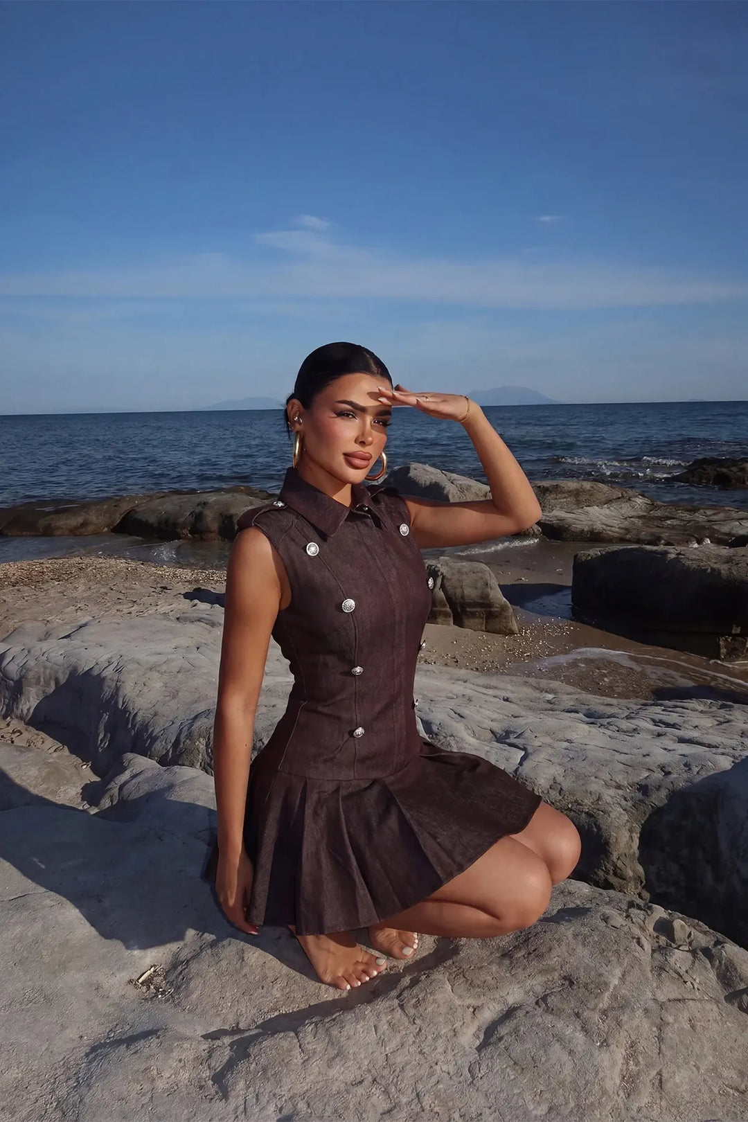 EYY Women Brown Button Detail Mini Dress - Ann Arbor