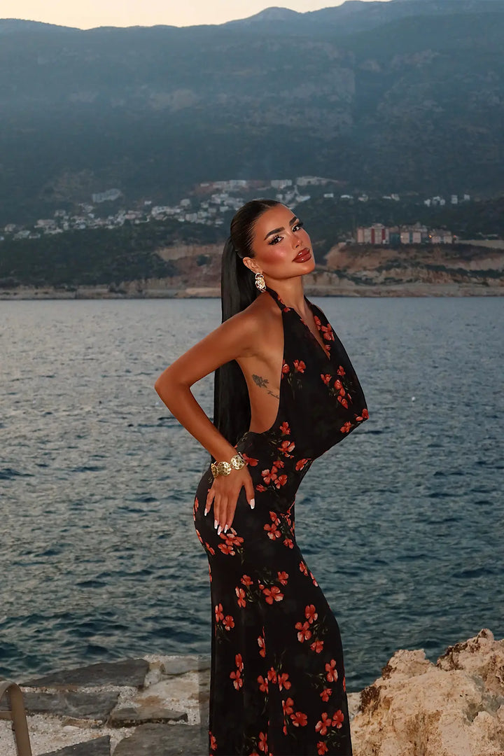 EYY Women Black Floral Pattern Tulle Dress - Rotterdam